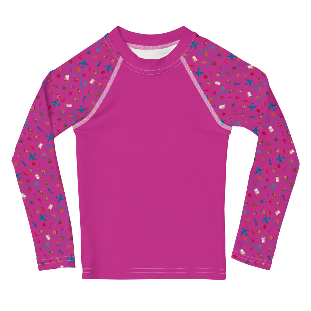 Passport Stamps Kids Rash Guard (medium red violet)