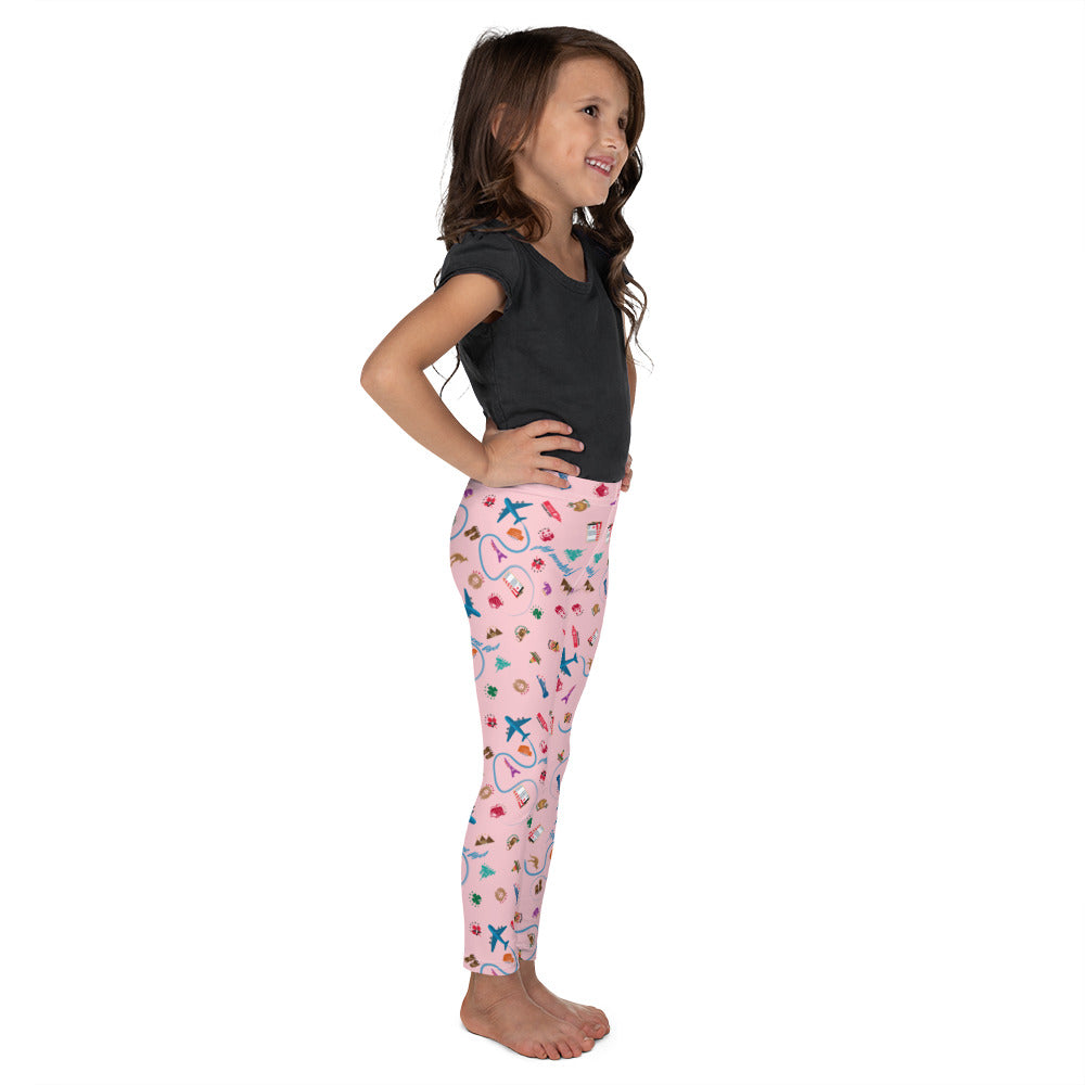 Passport Stamps Frequent Flyer Kid's Leggings (pink)