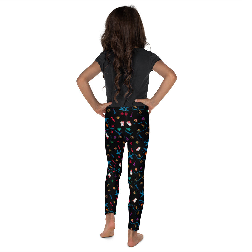 Passport Stamps Frequent Flyer Kid's Leggings (black)