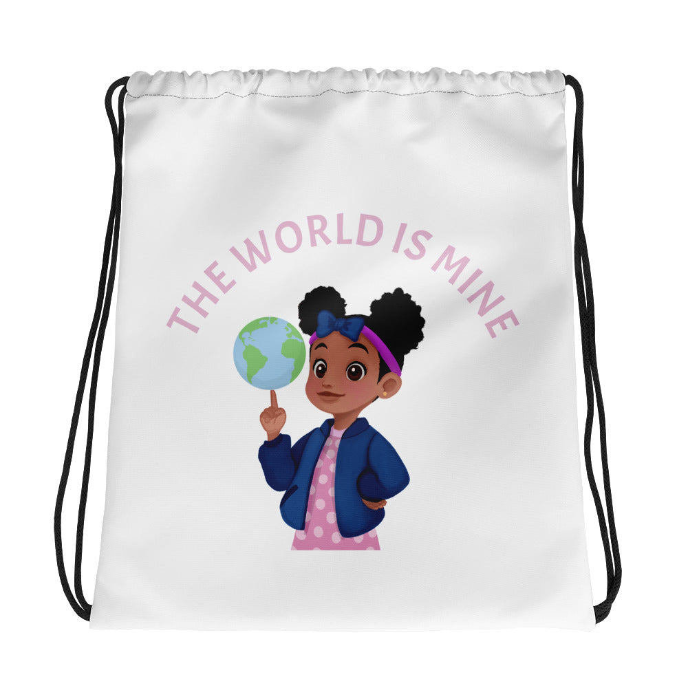 World is Mine Drawstring Bag (White)