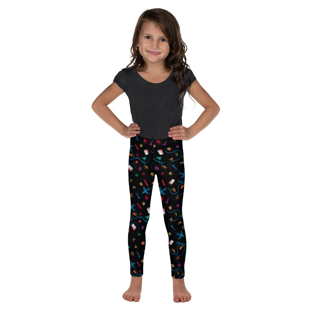 Passport Stamps Frequent Flyer Kid's Leggings (black)