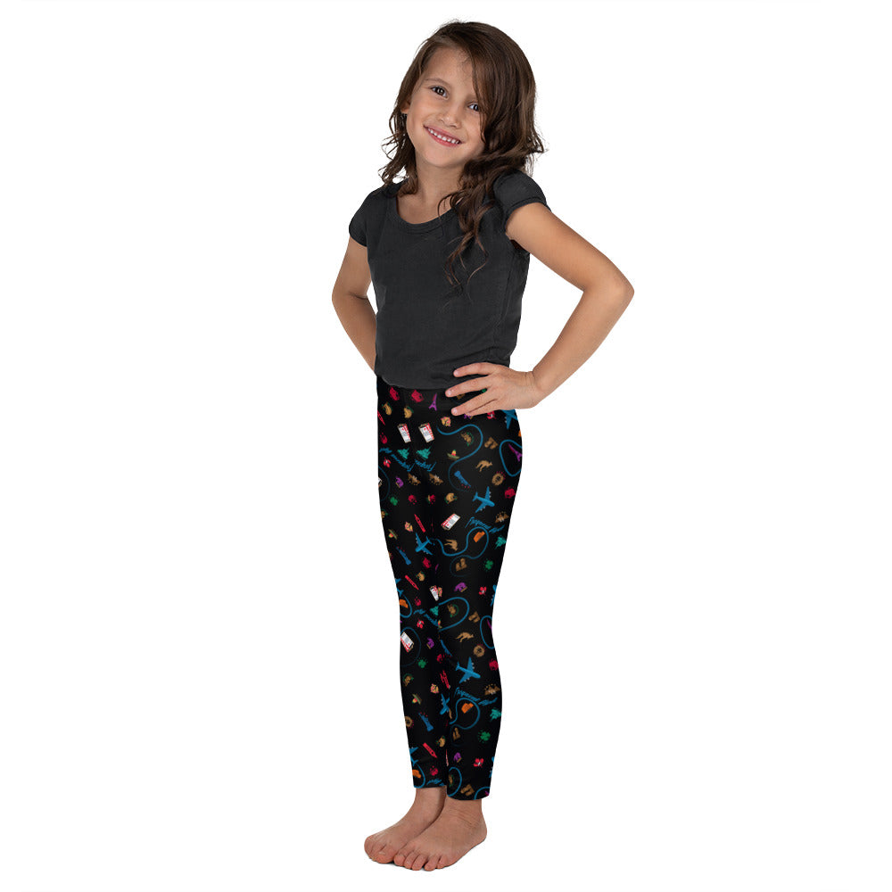 Passport Stamps Frequent Flyer Kid's Leggings (black)