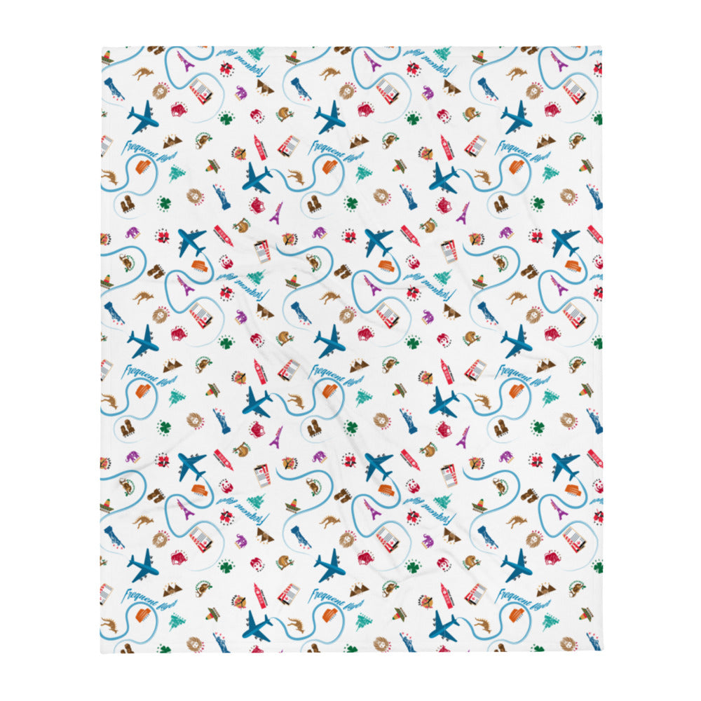 Passport Stamps Frequent Flyer Travel Blanket - White