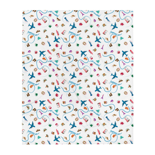 Passport Stamps Frequent Flyer Travel Blanket - White