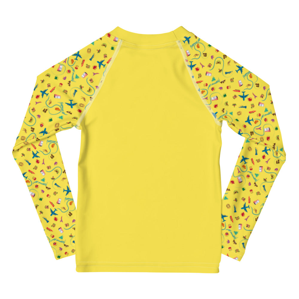 Passport Stamps Kids Rash Guard (yellow)