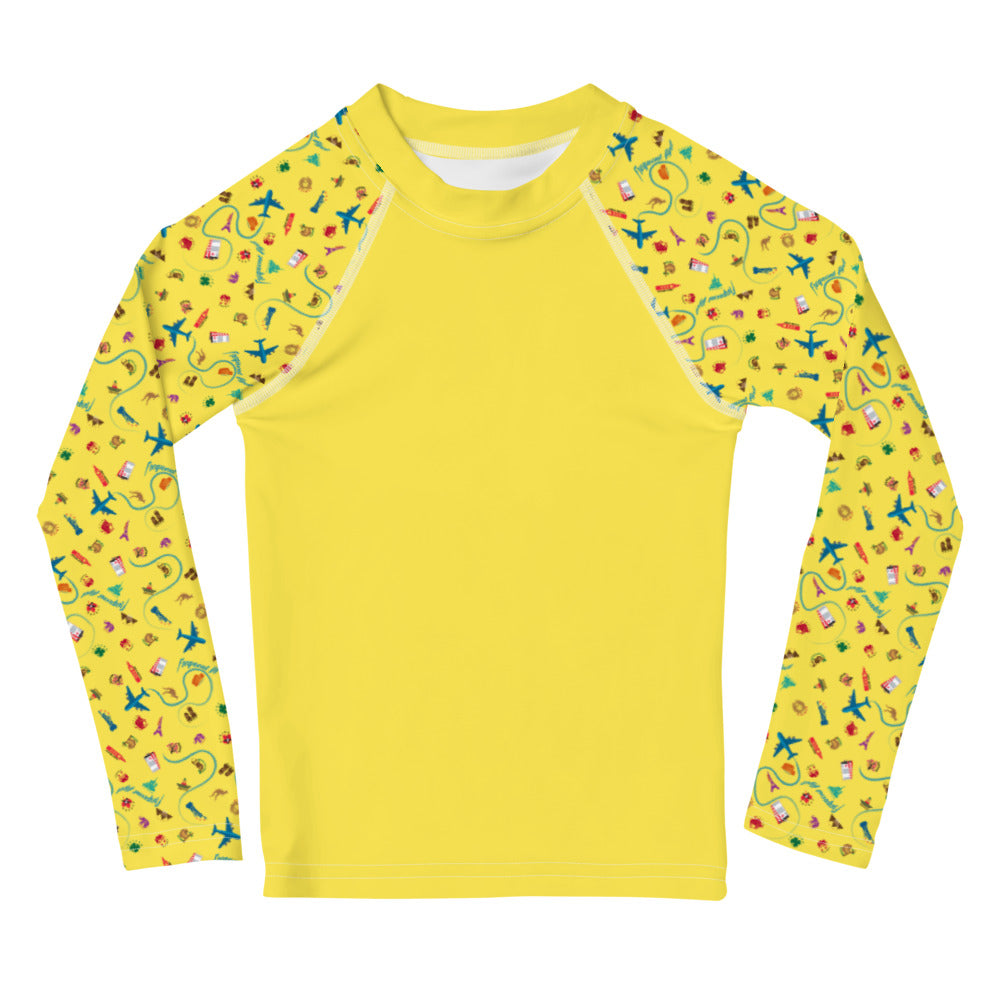 Passport Stamps Kids Rash Guard (yellow)