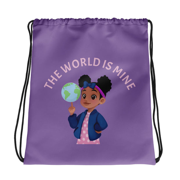 World is Mine Drawstring Bag (Purple)