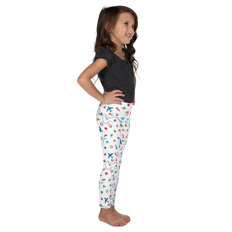 Passport Stamps Frequent Flyer Kid's Leggings (white)